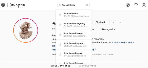 como buscar hashtags en Instagram